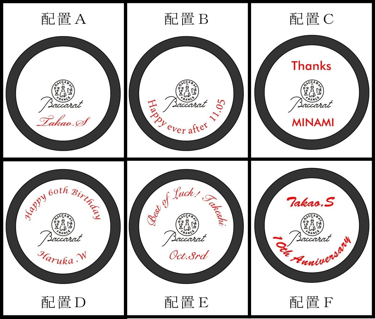 バカラグラスの底面への名入れ彫刻を施す場合の配置を６パターン紹介